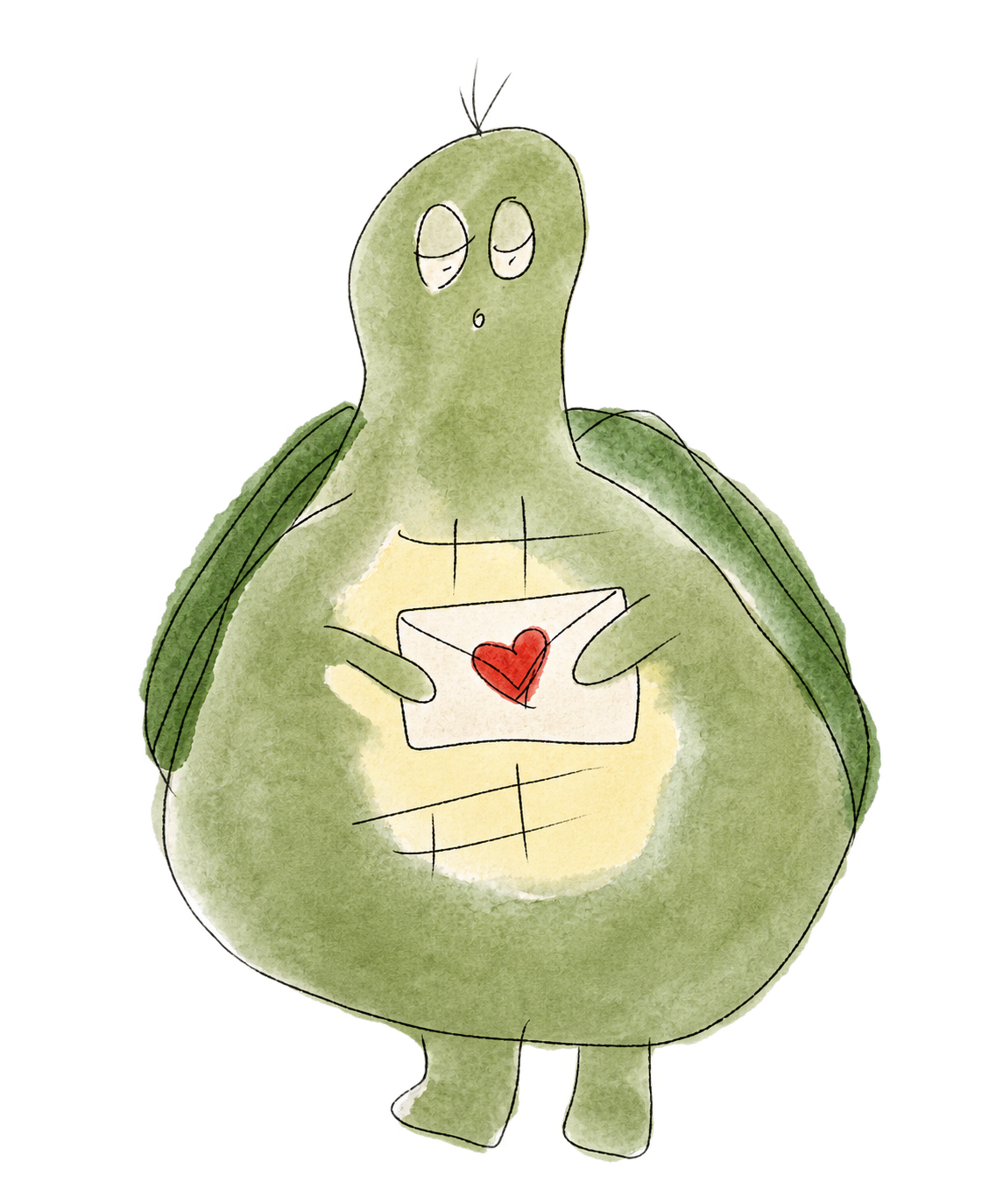 Introvurtle holding a love letter